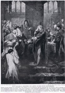 Le roi Richard II abdiquant la couronne à son cousin Bolingbroke, illustration de 